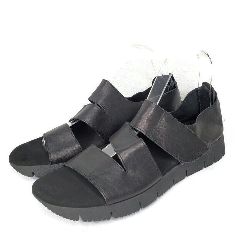 Sesto Meucci Black Leather Low Wedge Platform Strappy Back Zip Sandals Size 11